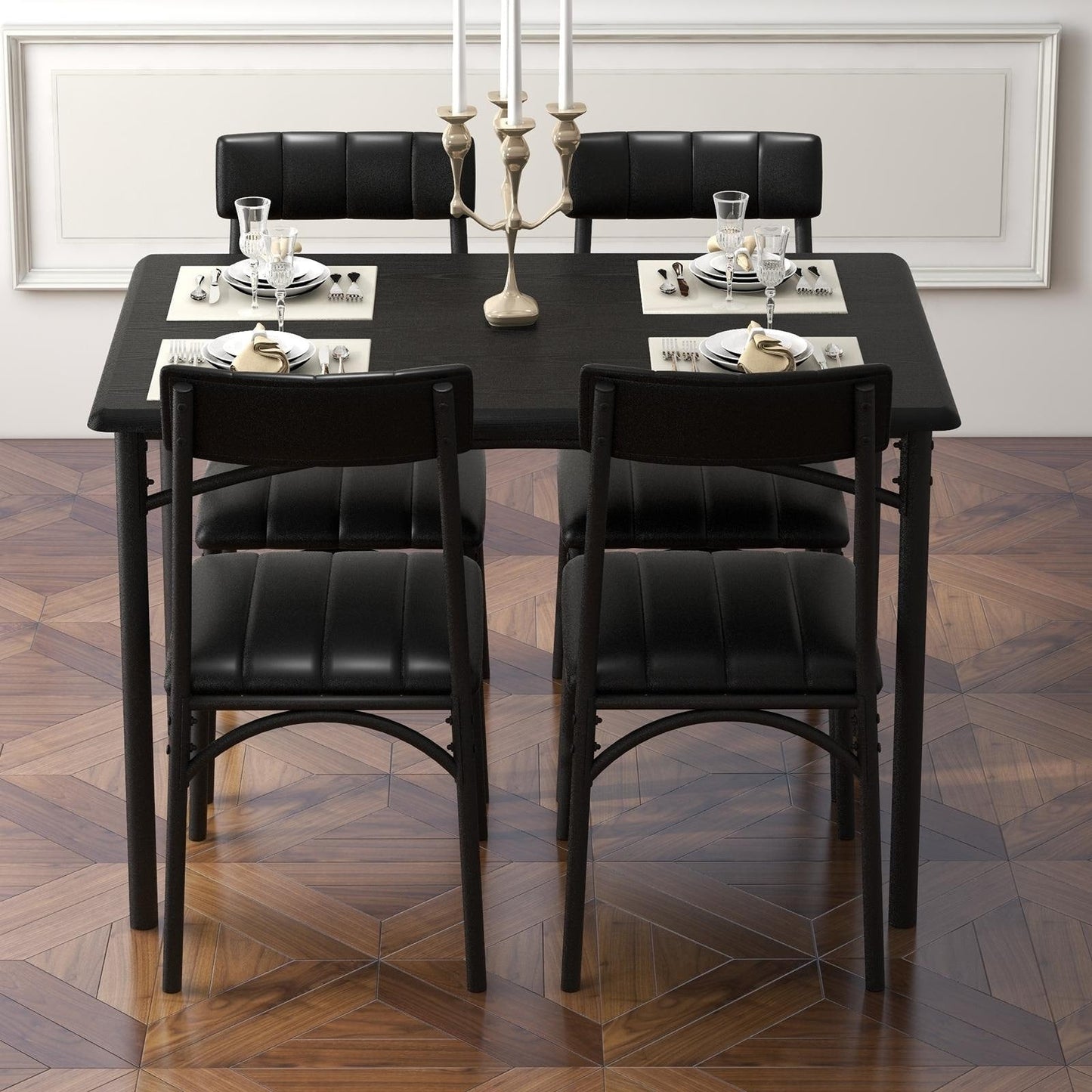 Ensemble table et chaises rectangulaires pour 4 personnes avec chaises rembourrées