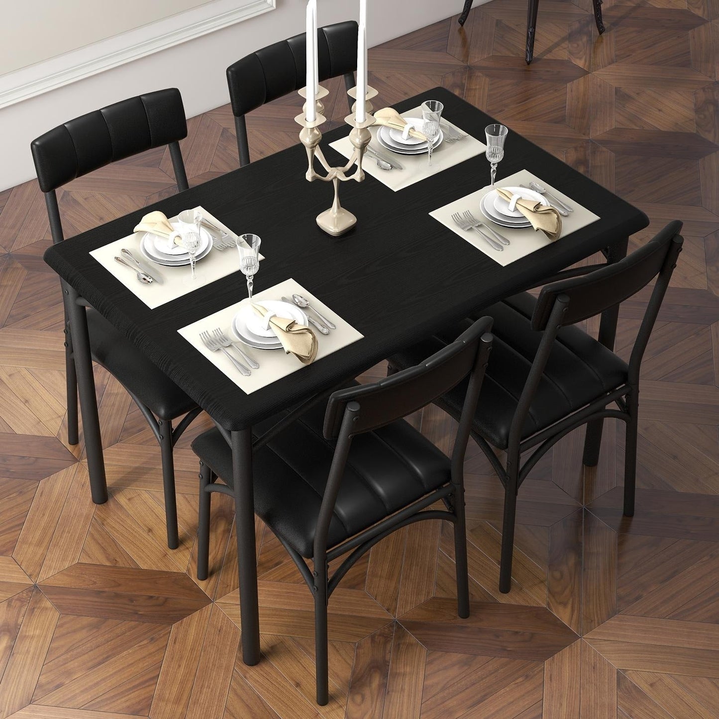 Ensemble table et chaises rectangulaires pour 4 personnes avec chaises rembourrées