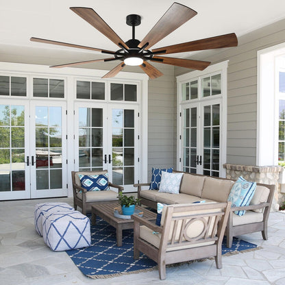 Ventilateur de plafond télécommandé avec éclairage, 8 grandes pales en bois