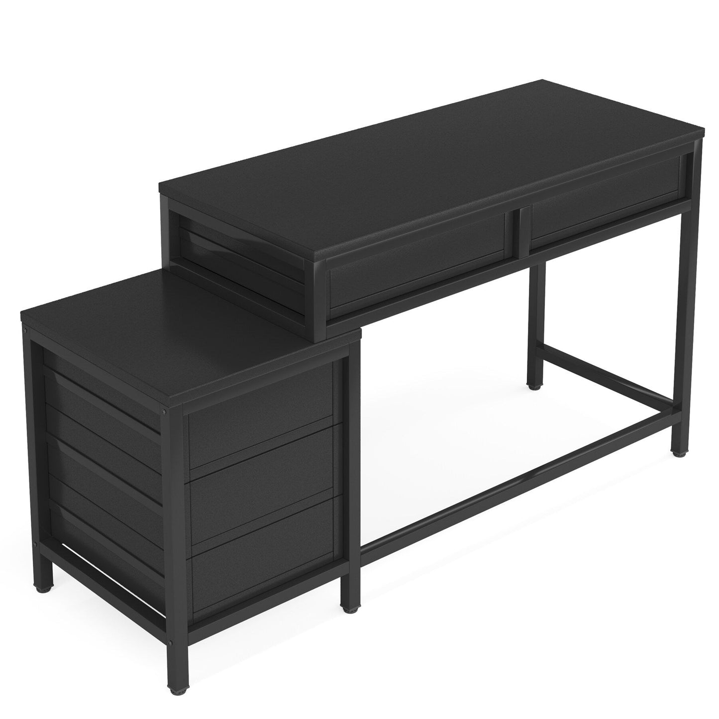 Bureau d'ordinateur réversible à 5 tiroirs, bureau pour bureau à domicile avec tiroir de rangement et support pour imprimante