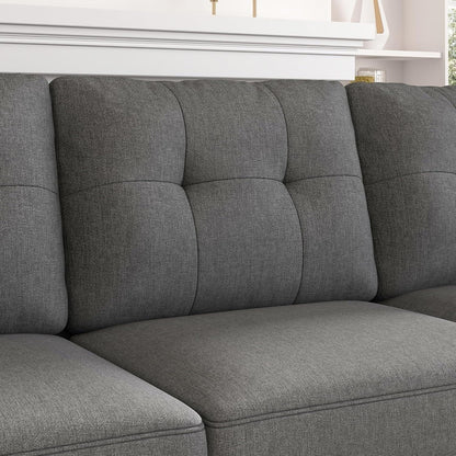 Canapé d'angle réversible en forme de L, convertible, 4 places, gris foncé, idéal pour appartement.