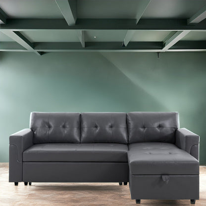 Canapé d'angle réversible avec lit gigogne, méridienne avec rangement dissimulé, pieds robustes.