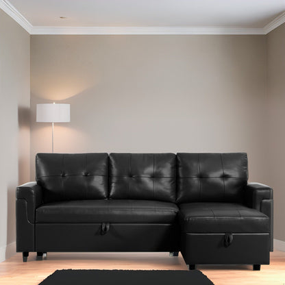 Canapé d'angle réversible avec lit gigogne, méridienne avec rangement dissimulé, pieds robustes.