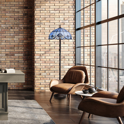 Lampadaire encastré River of Goods Allistar en vitrail et résine, 3 lumières, hauteur 162,5 cm (20 po x 20 po x 64 po) - 51 cm (20 po) L x 51 cm (20 po) l x 162,5 cm (64 po) H