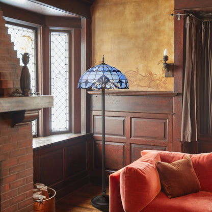 Lampadaire encastré River of Goods Allistar en vitrail et résine, 3 lumières, hauteur 162,5 cm (20 po x 20 po x 64 po) - 51 cm (20 po) L x 51 cm (20 po) l x 162,5 cm (64 po) H
