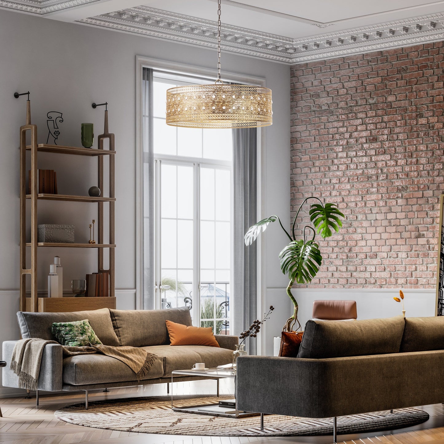 Lustre River of Goods Bryar en laiton et cristal, 23,5 W, 3 lumières - 23,5 x 23,5 x 61,5