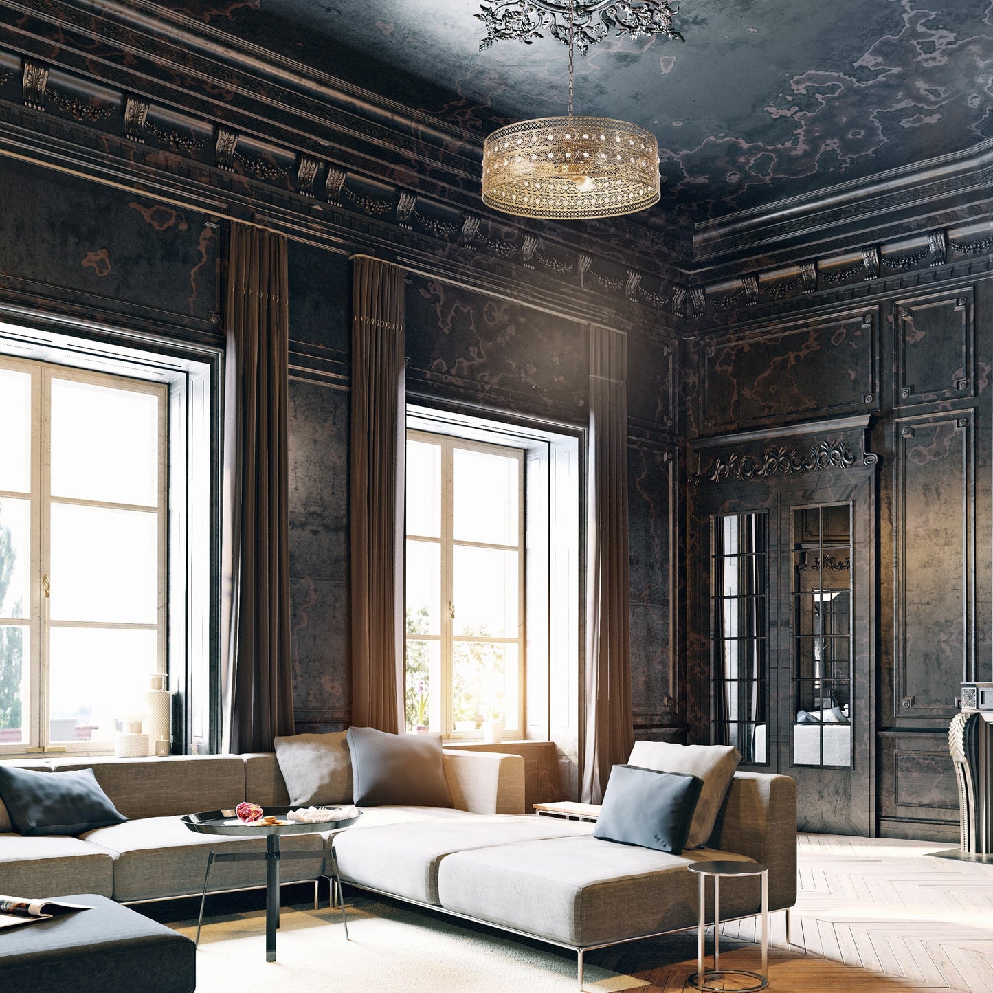 Lustre River of Goods Bryar en laiton et cristal, 23,5 W, 3 lumières - 23,5 x 23,5 x 61,5