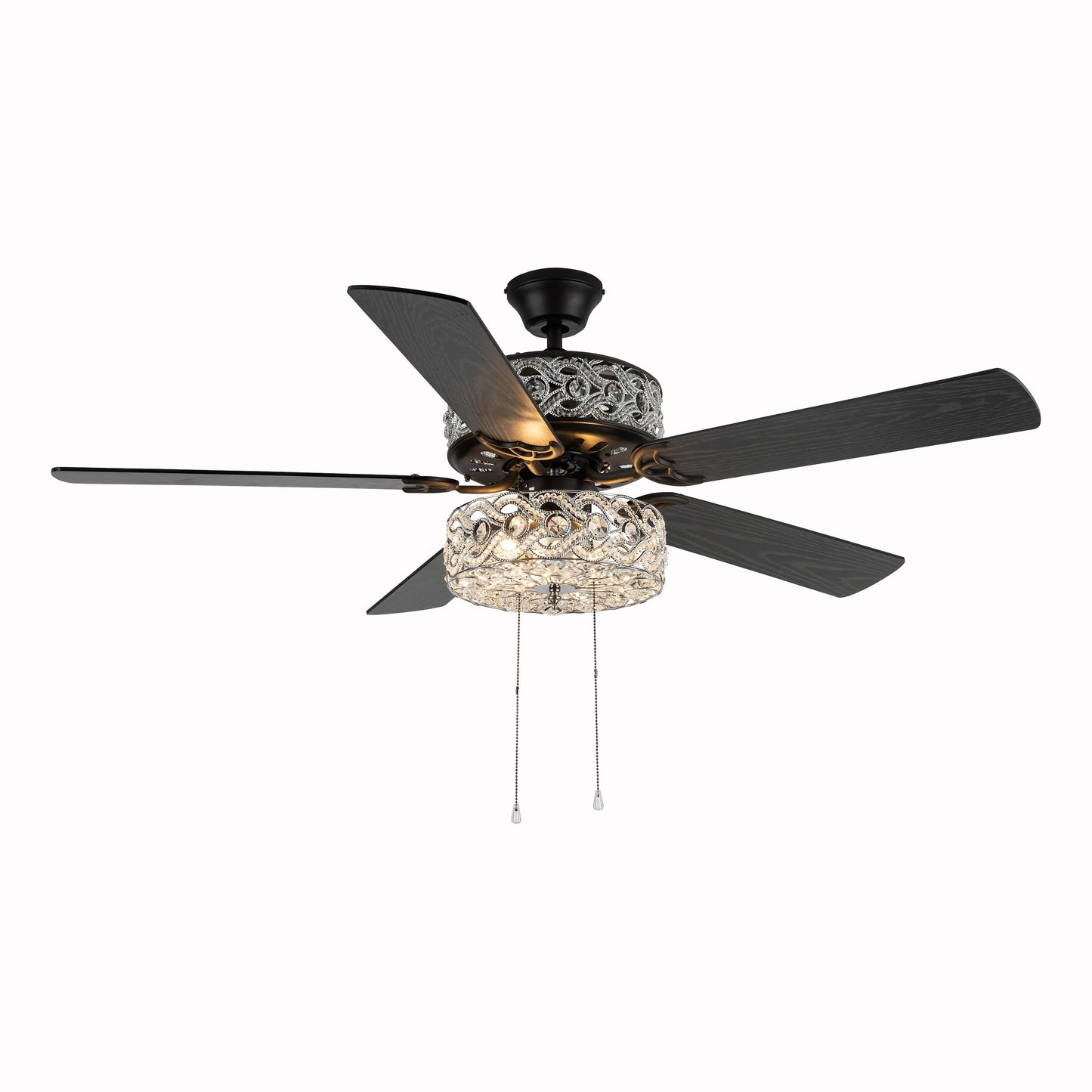 Ventilateur de plafond River of Goods Olivia, finition bronze huilé/cristal, 132 cm (52 ​​po) à DEL - 132 cm (52 ​​po) L x 132 cm (52 ​​po) l x 46 cm (18,25 po) H