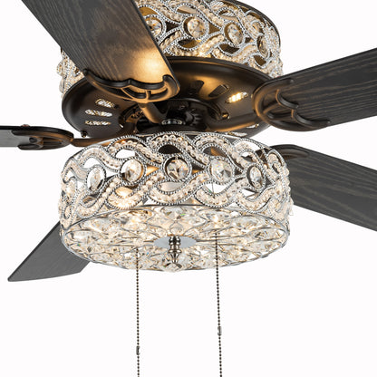 Ventilateur de plafond River of Goods Olivia, finition bronze huilé/cristal, 132 cm (52 ​​po) à DEL - 132 cm (52 ​​po) L x 132 cm (52 ​​po) l x 46 cm (18,25 po) H
