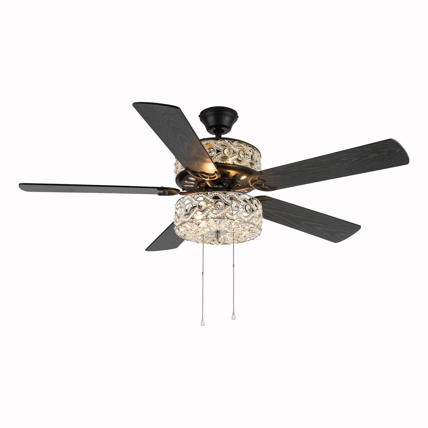 Ventilateur de plafond River of Goods Olivia, finition bronze huilé/cristal, 132 cm (52 ​​po) à DEL - 132 cm (52 ​​po) L x 132 cm (52 ​​po) l x 46 cm (18,25 po) H