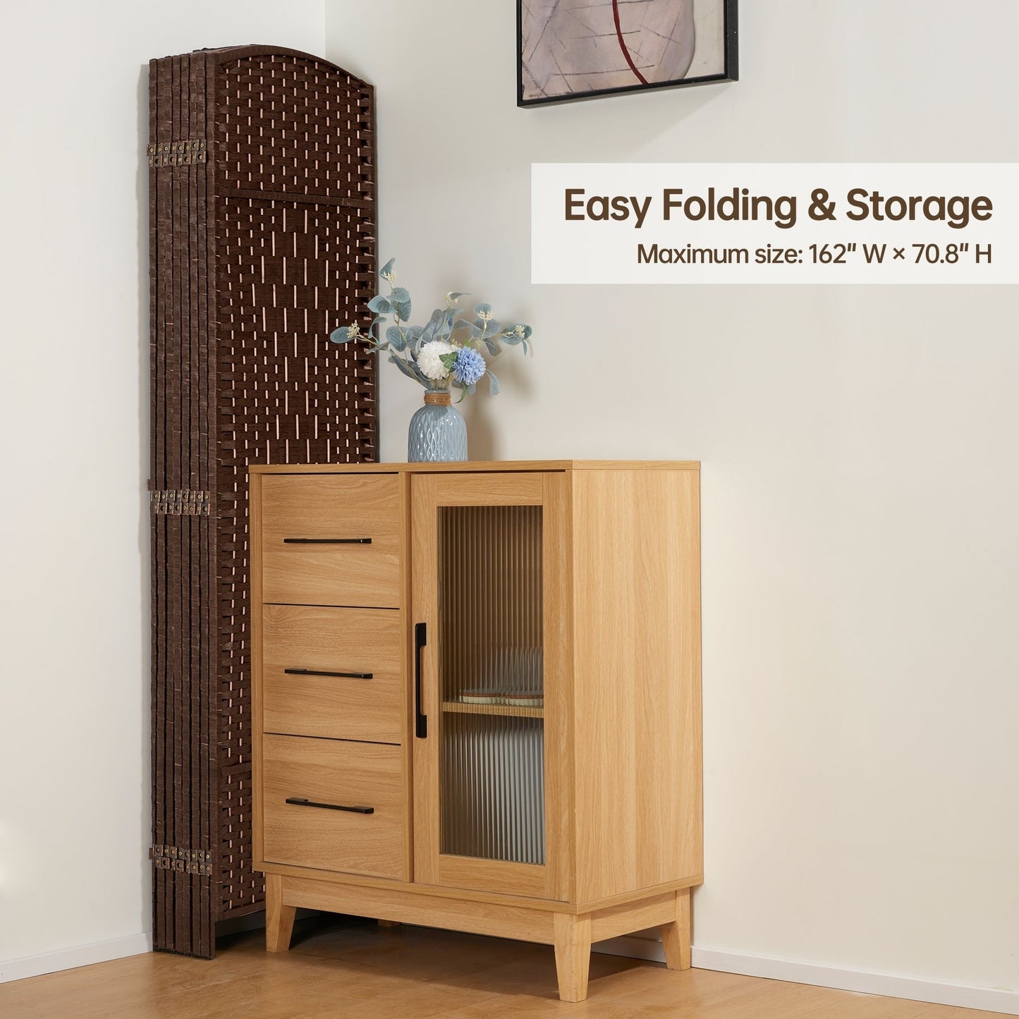 Paravent pliable autoportant en fibre tissée de 1,83 m de haut