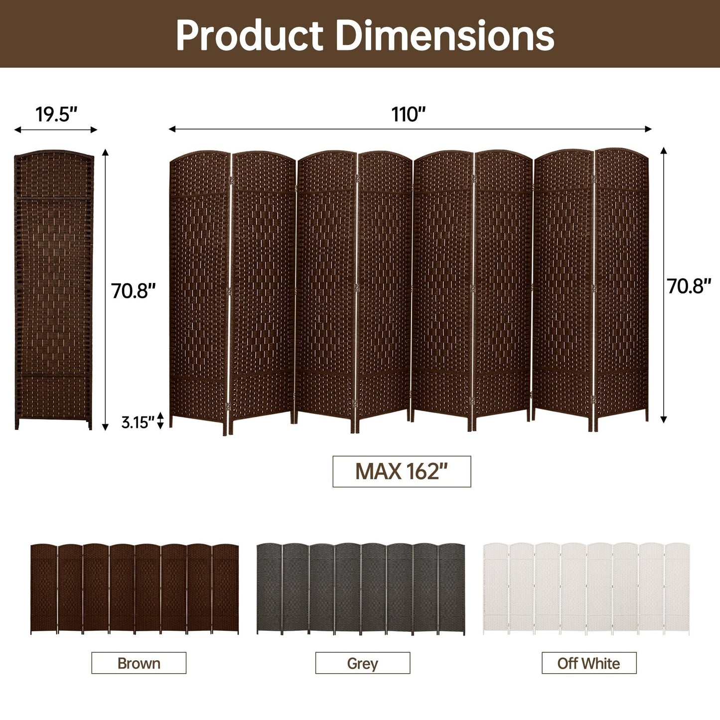 Paravent pliable autoportant en fibre tissée de 1,83 m de haut