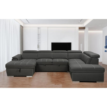 Canapé d'angle en U Roomfitters 128 avec poufs, canapé modulable réversible 7 places avec assise de rangement, gris