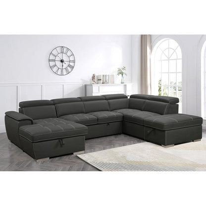 Canapé d'angle en U Roomfitters 128 avec poufs, canapé modulable réversible 7 places avec assise de rangement, gris