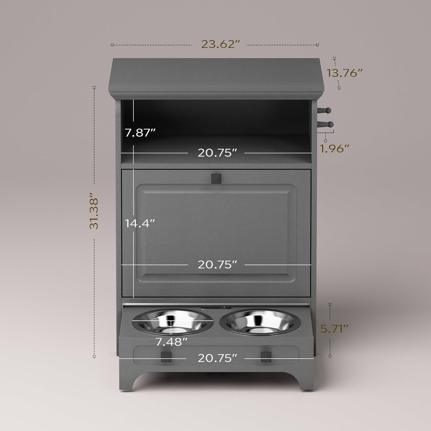 Station d'alimentation pour chiens Roomfitters avec 2 gamelles surélevées, meuble d'alimentation inclinable pour animaux de compagnie