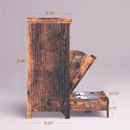 Station d'alimentation pour chiens Roomfitters avec 2 gamelles surélevées, meuble d'alimentation inclinable pour animaux de compagnie