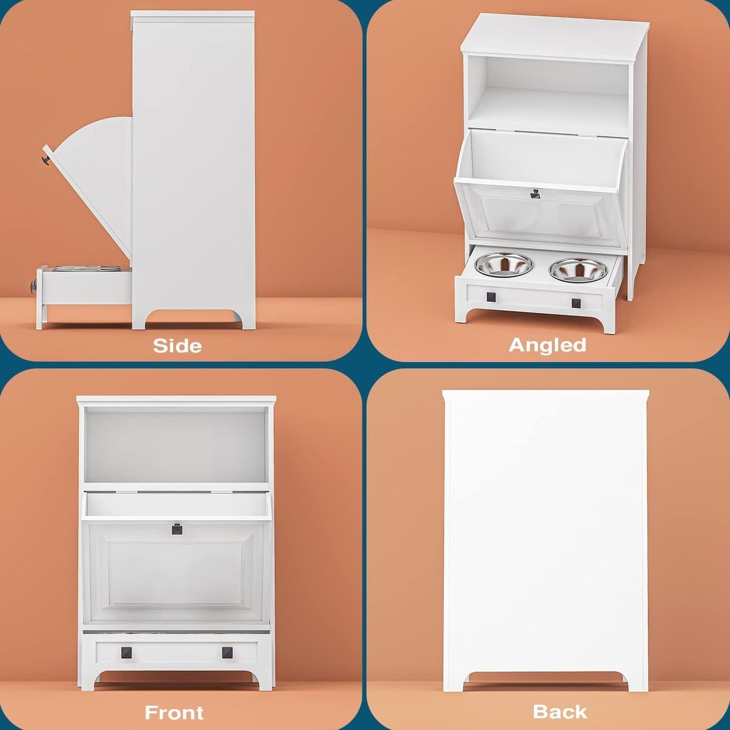 Station d'alimentation pour chiens Roomfitters avec 2 gamelles surélevées, meuble d'alimentation inclinable pour animaux de compagnie