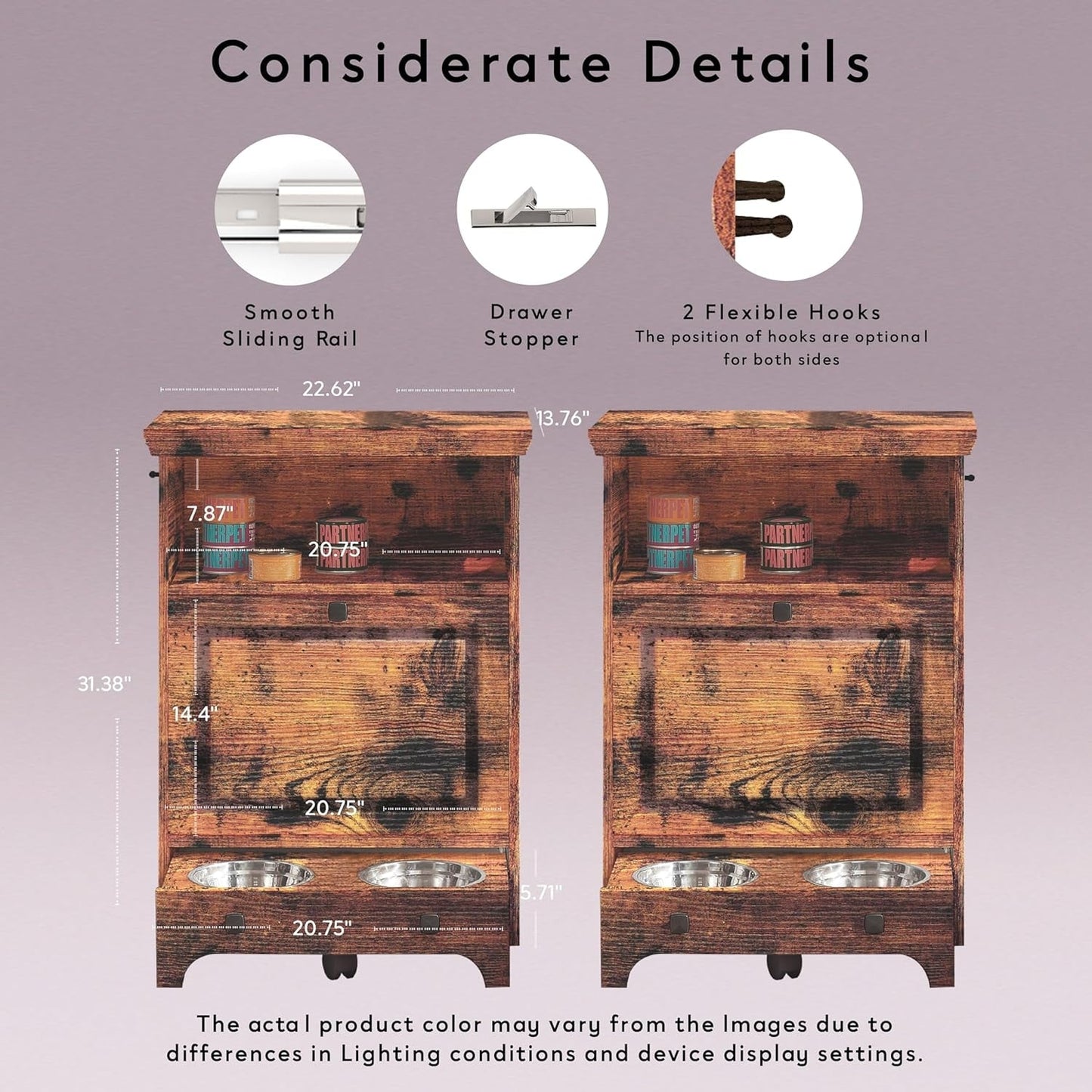 Station d'alimentation pour chiens Roomfitters avec 2 gamelles surélevées, meuble d'alimentation inclinable pour animaux de compagnie