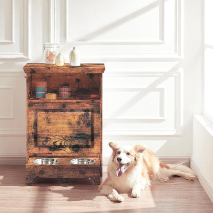 Station d'alimentation pour chiens Roomfitters avec 2 gamelles surélevées, meuble d'alimentation inclinable pour animaux de compagnie