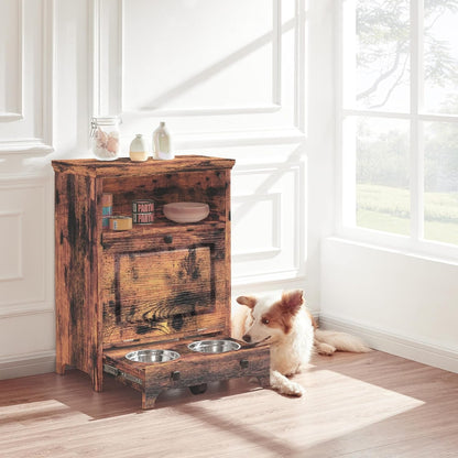 Station d'alimentation pour chiens Roomfitters avec 2 gamelles surélevées, meuble d'alimentation inclinable pour animaux de compagnie