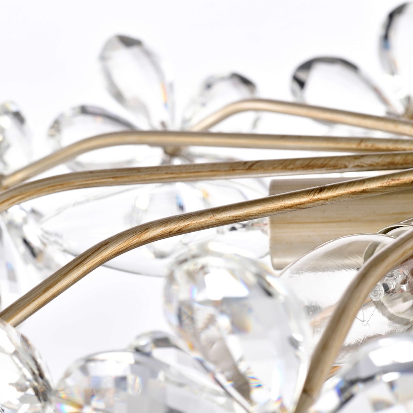 Plafonnier Rosa à 6 lumières, finition argent brossé, cristal champagne, motif floral - 45 cm de diamètre x 22 cm de hauteur