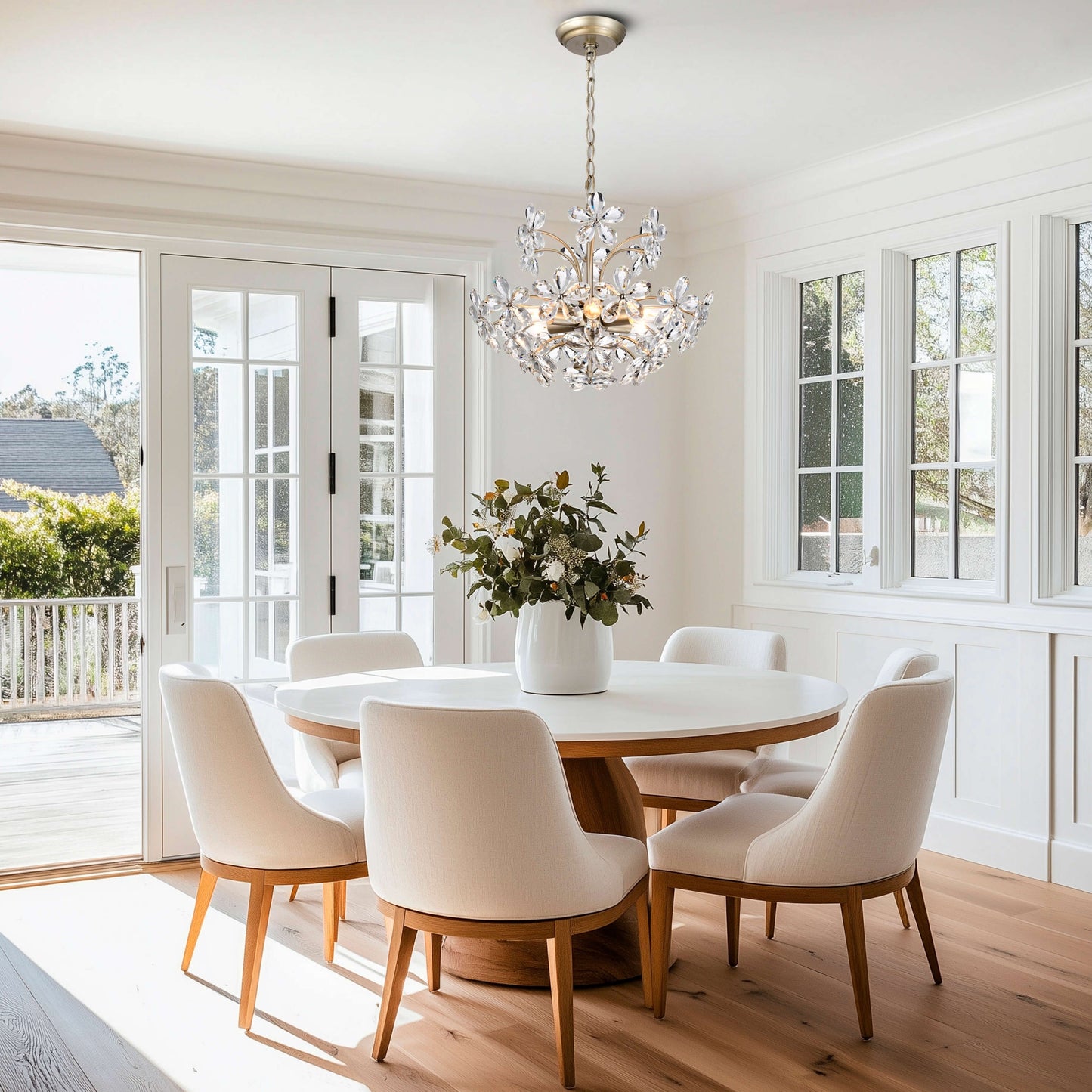 Lustre Rosa à 6 lumières en cristal champagne argenté brossé, orné de fleurs