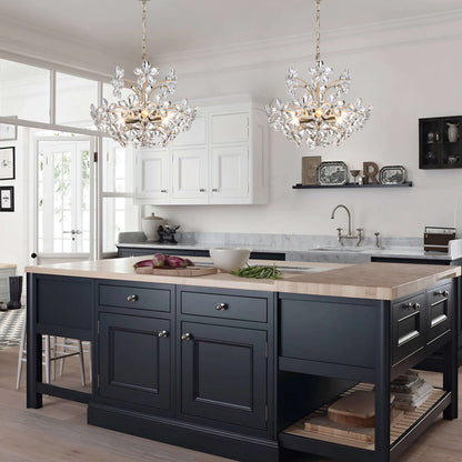 Lustre Rosa à 6 lumières en cristal champagne argenté brossé, orné de fleurs