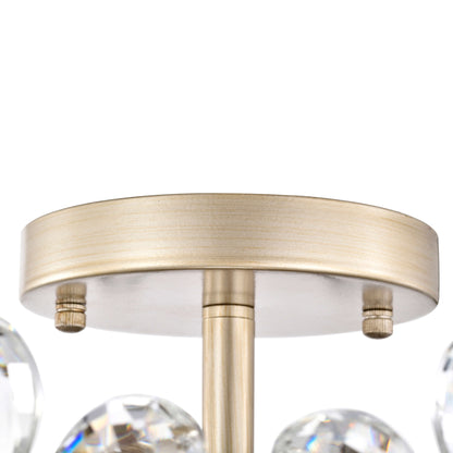 Plafonnier Rosa à 6 lumières, finition argent brossé, cristal champagne, motif floral - 45 cm de diamètre x 22 cm de hauteur