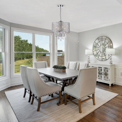 Lustre tambour rond à perles avec cristaux suspendus