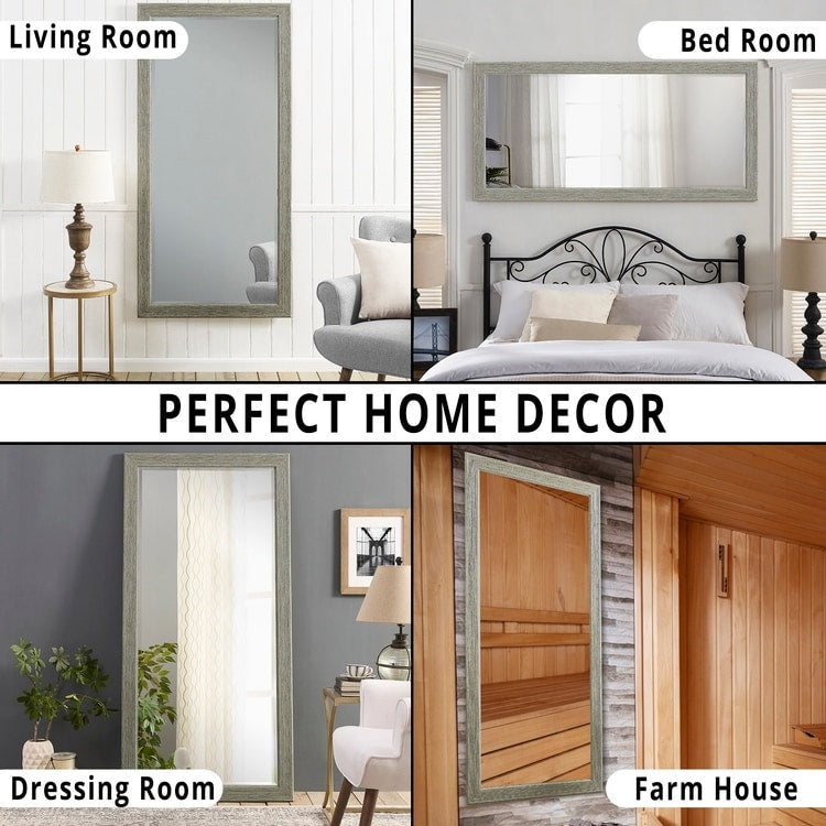 Miroir sur pied rustique pleine longueur - Miroir rectangulaire 66 x 32 cm avec cadre en bois pour salon, chambre
