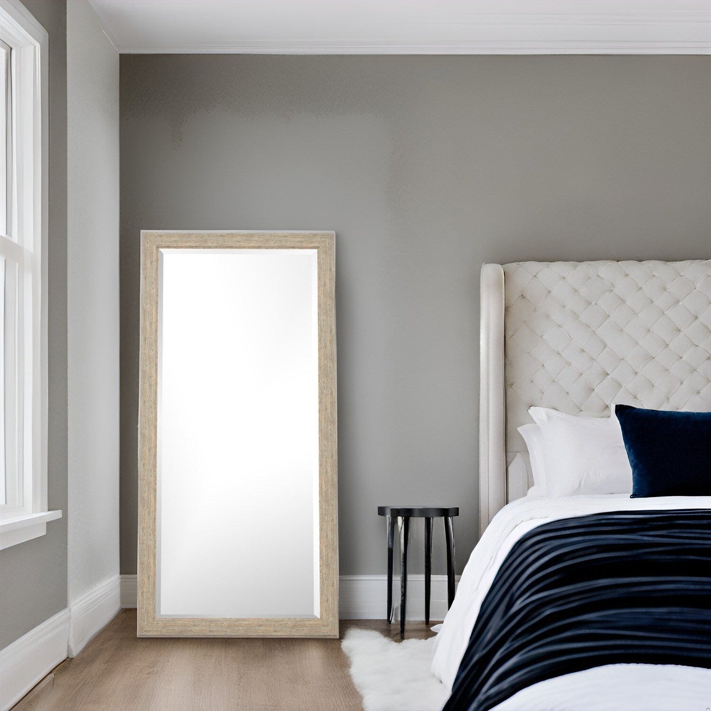 Miroir sur pied rustique pleine longueur - Miroir rectangulaire 66 x 32 cm avec cadre en bois pour salon, chambre