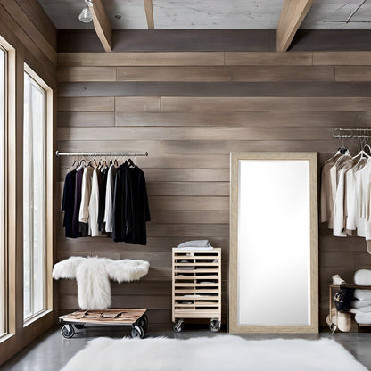 Miroir sur pied rustique pleine longueur - Miroir rectangulaire 66 x 32 cm avec cadre en bois pour salon, chambre