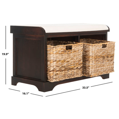 Banc-panier de rangement tressé SAFAVIEH Euphemia marron - 33,5 x 16,1 x 19,9 cm (34 po L x 16 po P x 20 po H)