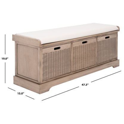 Banc de rangement SAFAVIEH Fiorello à 3 tiroirs avec coussin - 120 cm (L) x 38 cm (l) x 48 cm (H)