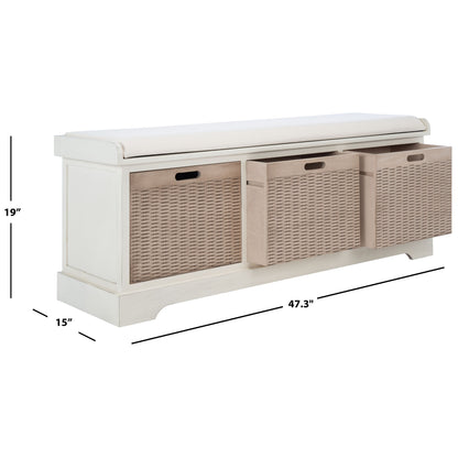 Banc de rangement SAFAVIEH Fiorello à 3 tiroirs avec coussin - 120 cm (L) x 38 cm (l) x 48 cm (H)