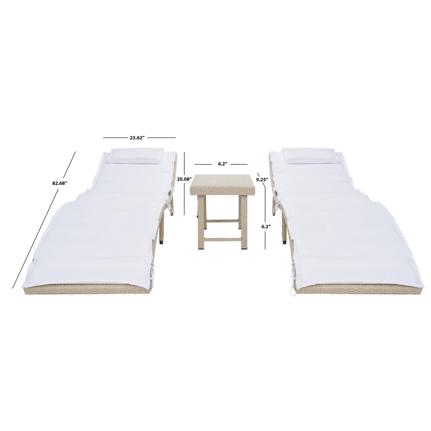Ensemble de bain de soleil 3 pièces SAFAVIEH Outdoor Blaguna - 83 cm (L) x 20 cm (P) x 24 cm (H)