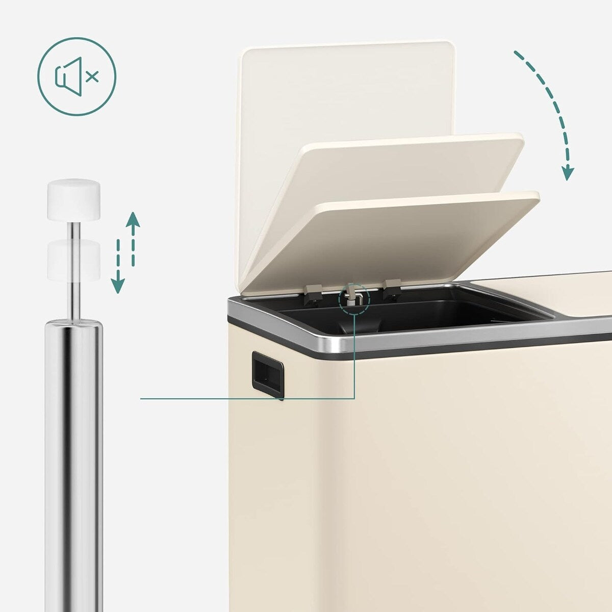 Poubelle double SONGMICS, 60 litres, acier inoxydable, couleur amande