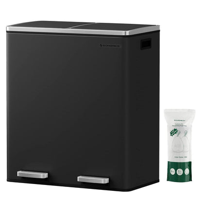 Poubelle double SONGMICS, 60 litres, en acier inoxydable, noire