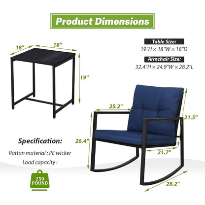 Ensemble bistro à bascule 3 pièces en métal noir SUNCROWN pour terrasse extérieure