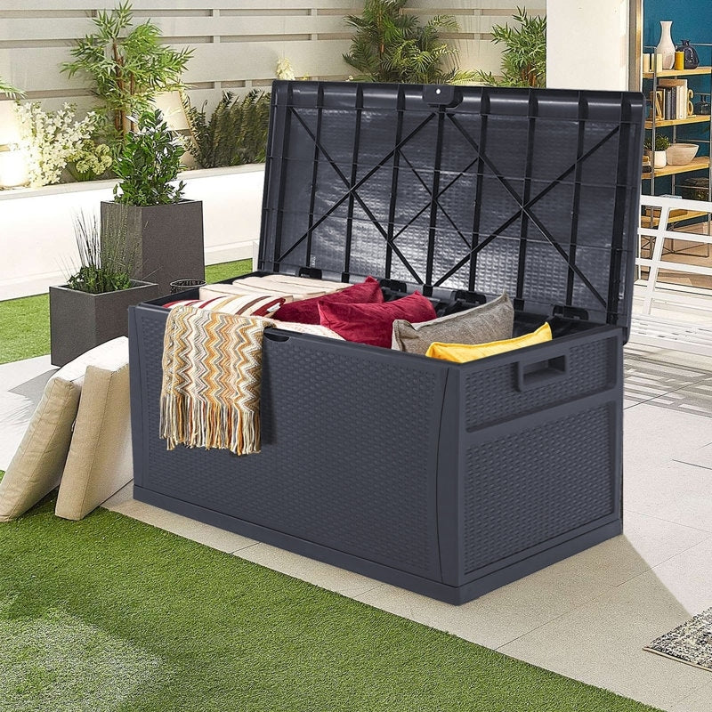 Coffre de rangement extérieur SUNCROWN en résine résistante aux intempéries, 75-120 gallons, pour meubles et accessoires