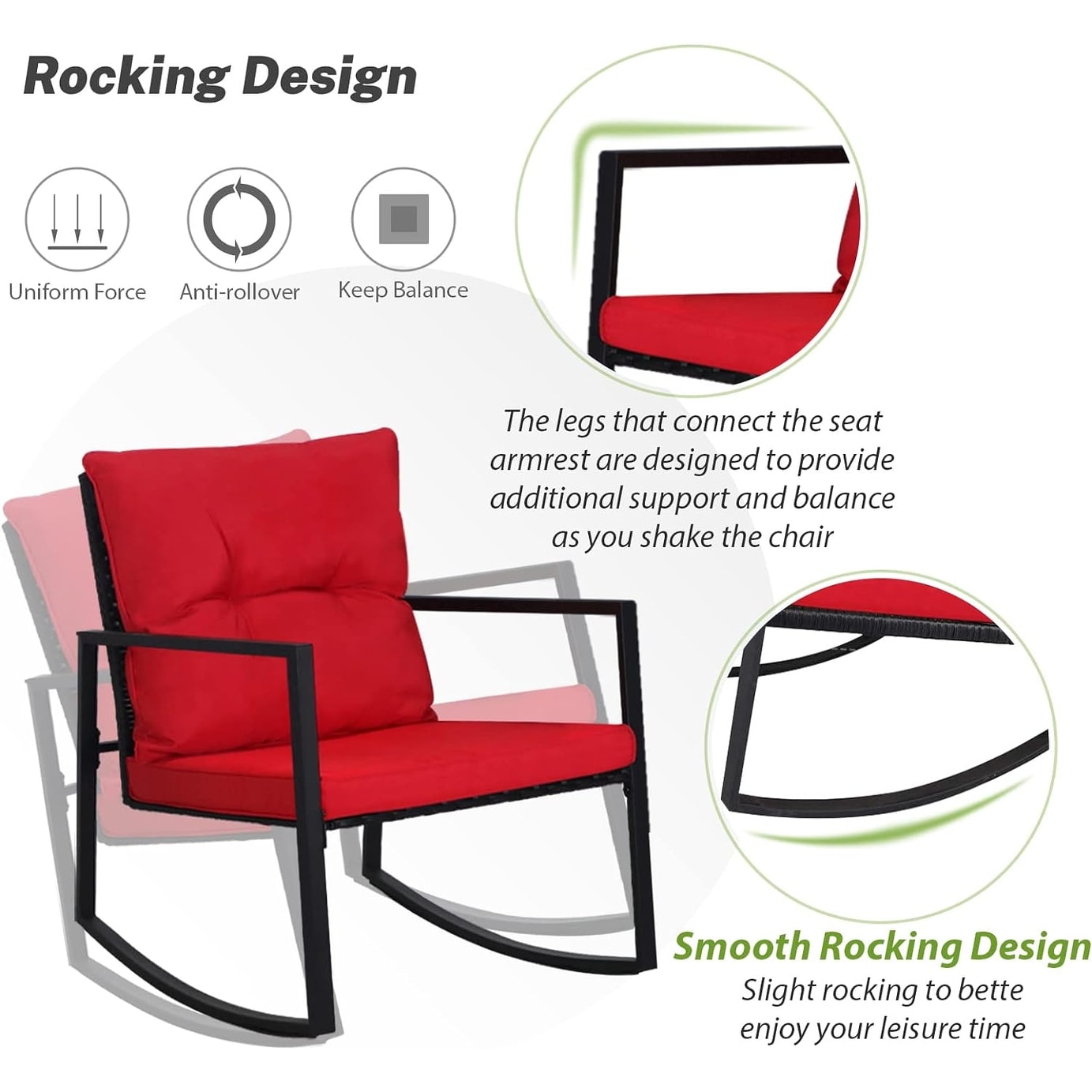 Ensemble bistro à bascule 3 pièces en métal noir SUNCROWN pour terrasse extérieure