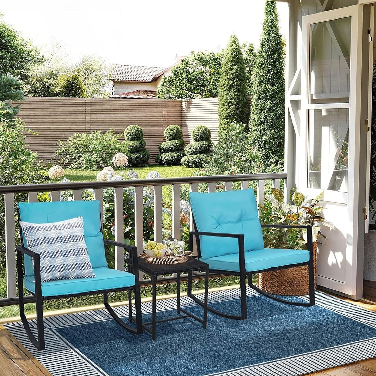 Ensemble bistro à bascule 3 pièces en métal noir SUNCROWN pour terrasse extérieure