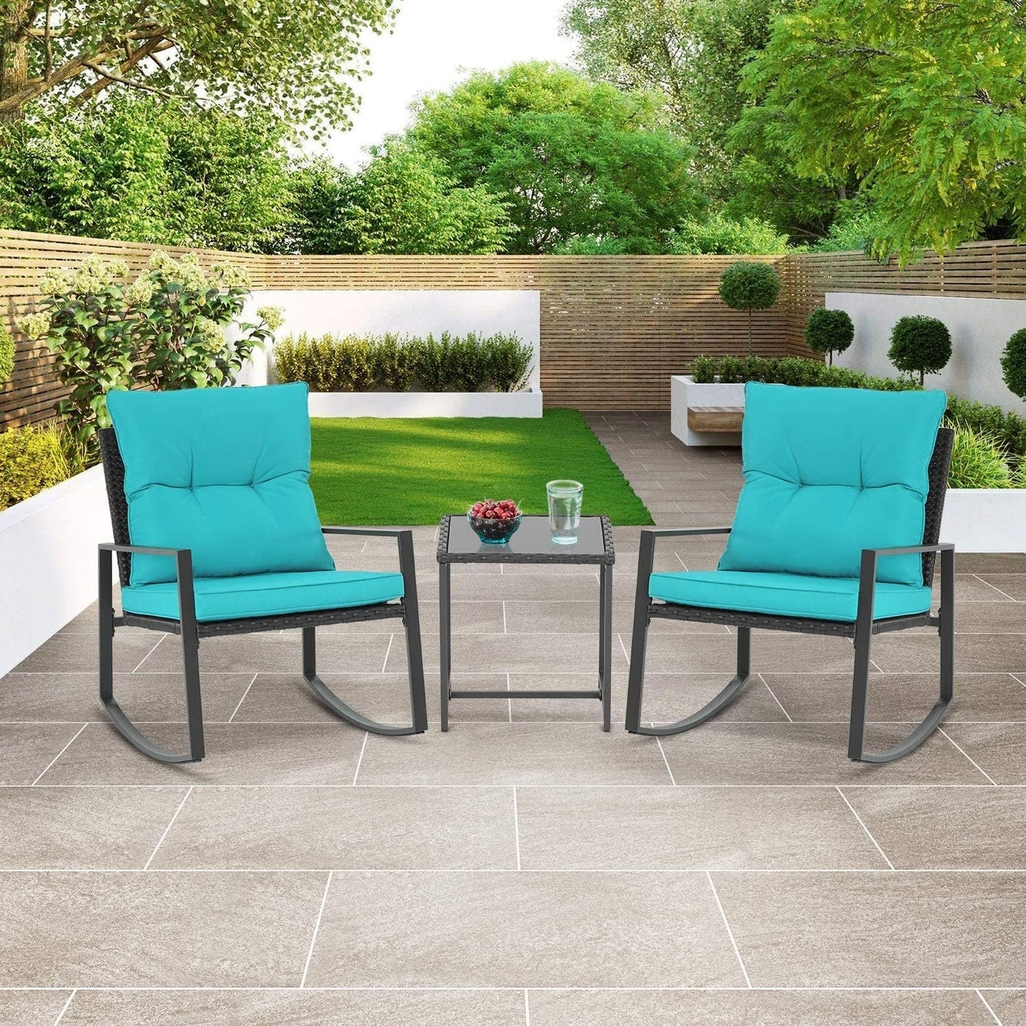 Ensemble bistro à bascule 3 pièces en métal noir SUNCROWN pour terrasse extérieure