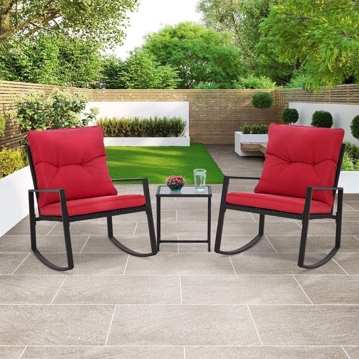 Ensemble bistro à bascule 3 pièces en métal noir SUNCROWN pour terrasse extérieure