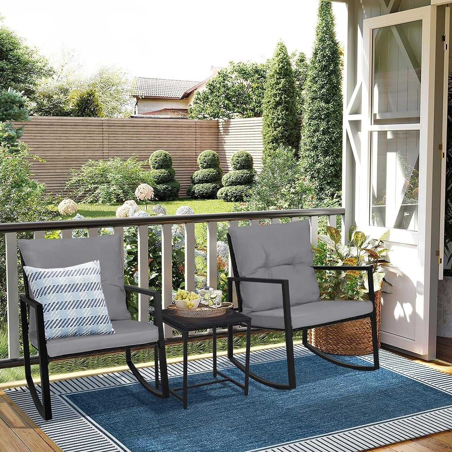 Ensemble bistro à bascule 3 pièces en métal noir SUNCROWN pour terrasse extérieure