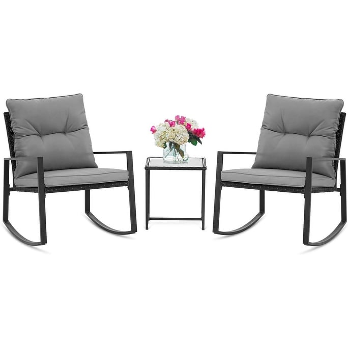 Ensemble bistro à bascule 3 pièces en métal noir SUNCROWN pour terrasse extérieure