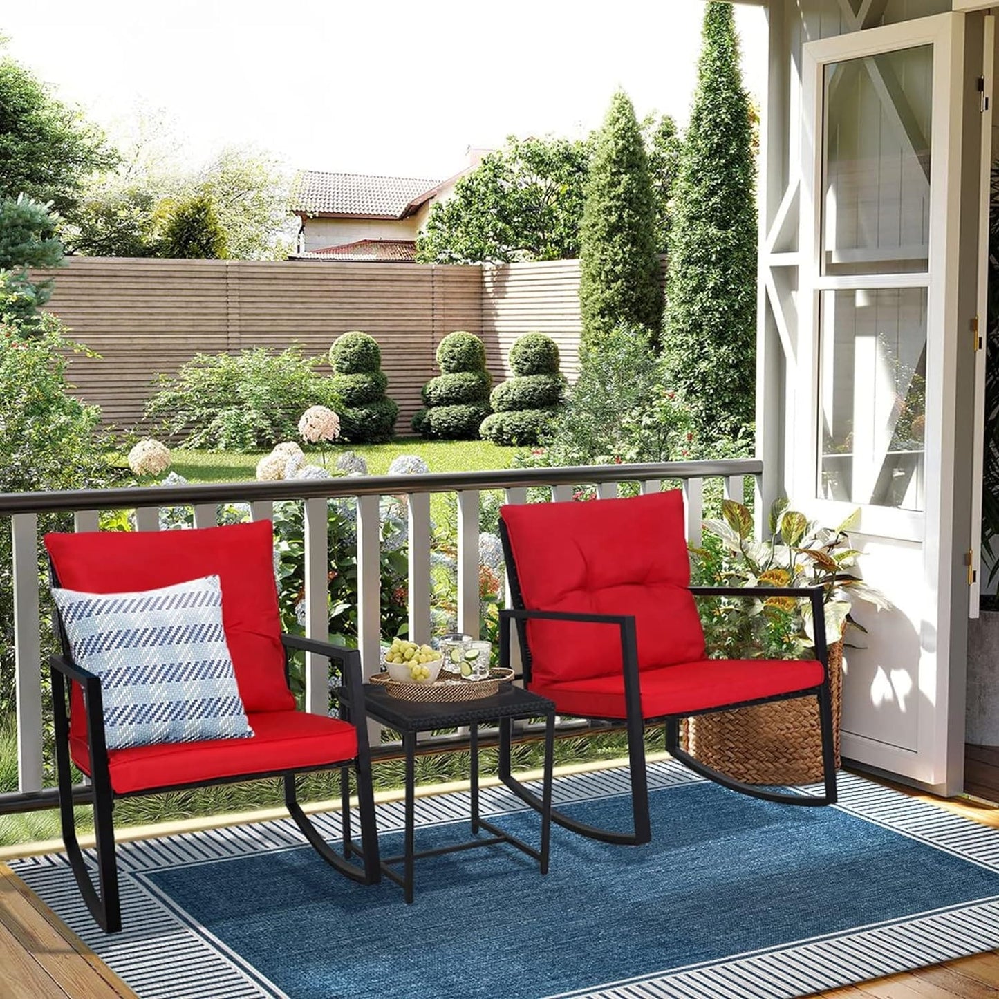 Ensemble bistro à bascule 3 pièces en métal noir SUNCROWN pour terrasse extérieure