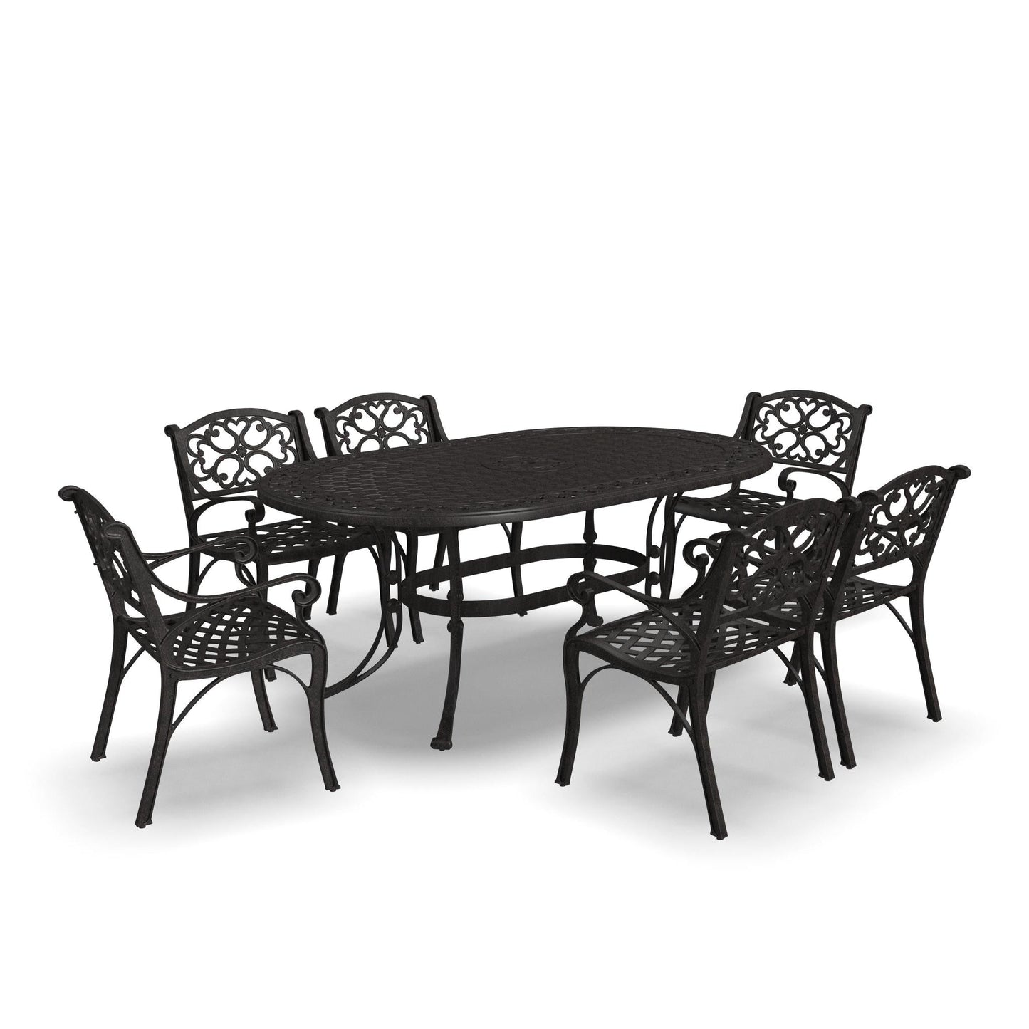 Ensemble de salle à manger d'extérieur 7 pièces Sanibel en aluminium bronze avec table ovale de 72 pouces et six fauteuils par Homestyles