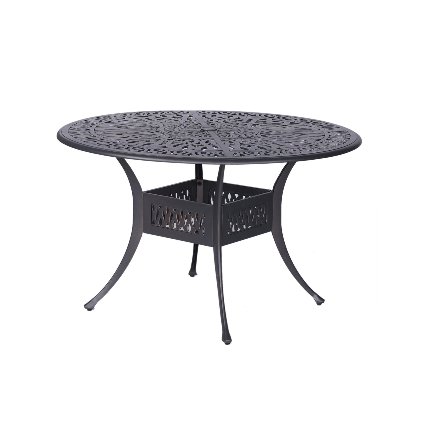 Ensemble de salle à manger rond 5 pièces en aluminium Saratoga avec coussins Sunbrella - Le meilleur du mobilier d'extérieur