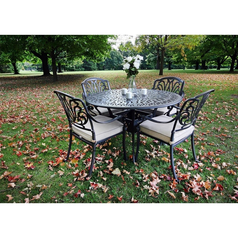 Ensemble de salle à manger rond 5 pièces en aluminium Saratoga avec coussins Sunbrella - Le meilleur du mobilier d'extérieur